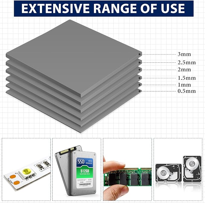 Frienda 6 Pcs Thermal Pad 100 x 100 mm, 0.5 mm, 1 mm, 1.5 mm, 2 mm, 2.5 mm - Image 5
