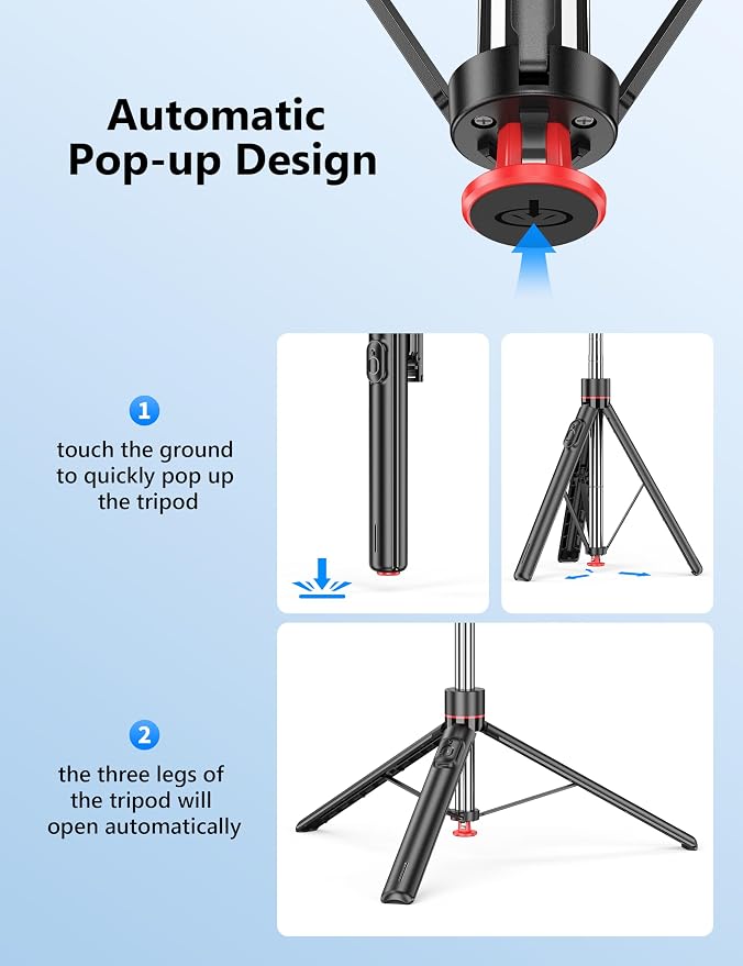 70'' Automatic Tripod, Extendable Selfie Stick Phone - Image 2