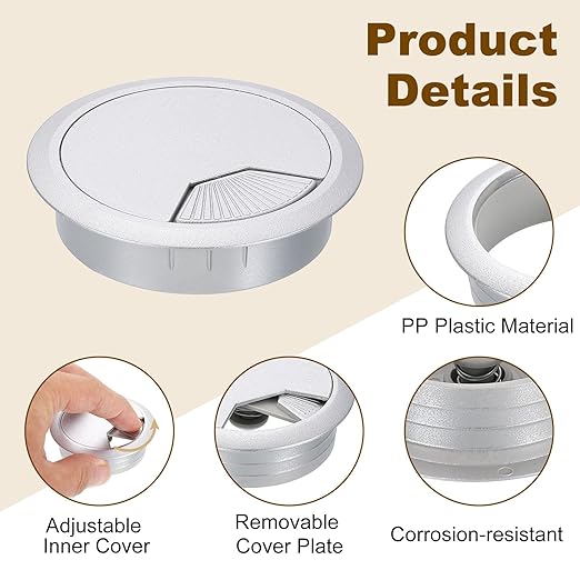 uxcell 6 Pcs 80mm Desk Grommet, Plastic Cable Hole Cover, Wire Cord Cable - Image 3