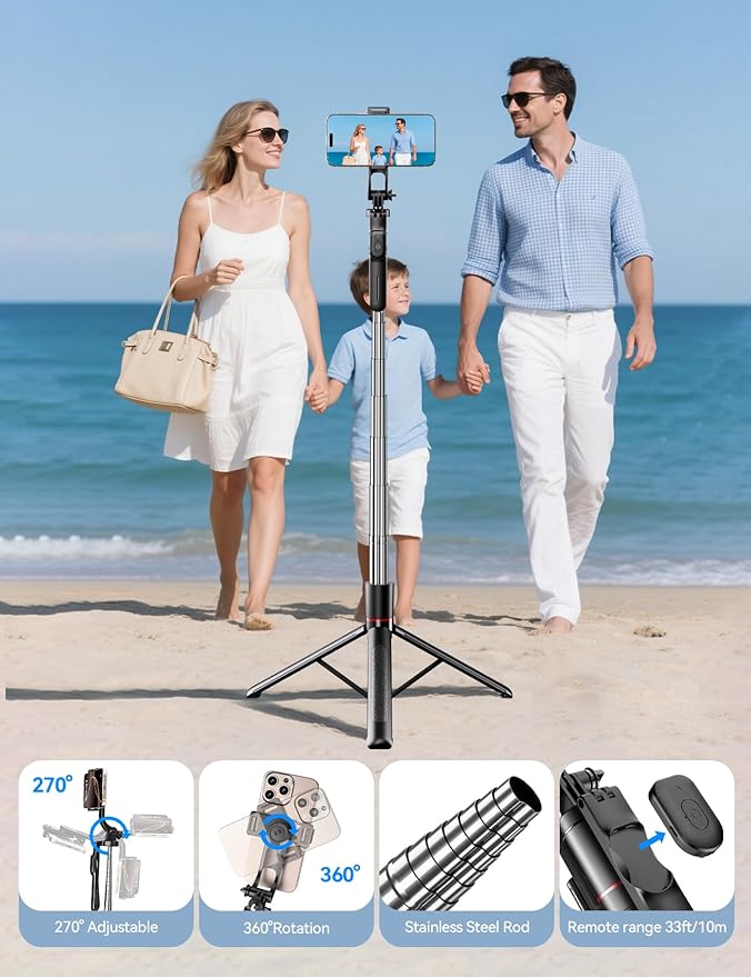 Takerers 67" Cell Phone Tripod Stand & Selfie Stick - Image 6