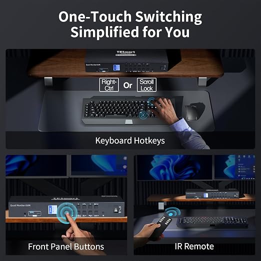 TESmart Quad Monitor HDMI+DP MST KVM Switch 4 Monitors 4 Computers 4K@60Hz - Image 7