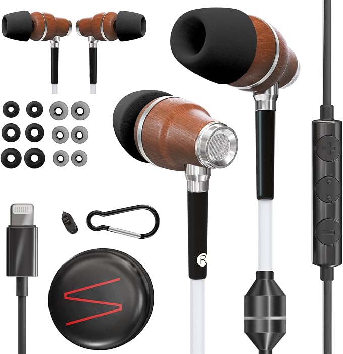Symphonized Premium Wooden Airtube Headphones EMF Earbuds, 3D Sound, Microphone by Symphonized