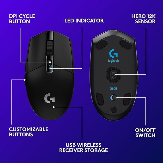 Logitech G305 LIGHTSPEED Wireless Gaming Mouse, Hero 12K Sensor, 000 DPI - Image 6
