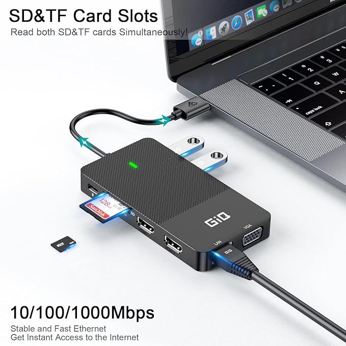 USB Docking Station GIQ USB C HUB USB 3.0 to Dual HDMI VGA Adapter Triple - Image 6
