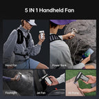 JISULIFE Portable Handheld Fan Ultra2, 9000mAh Max 25 Hrs, 5 IN 1, 100 Speed - Image 2