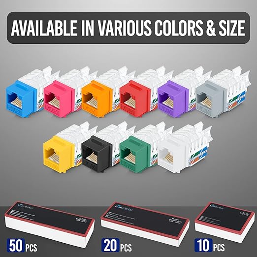 Everest 45° Angled RJ45 Cat6 Keystone Jacks 50-Pack in Pink - Image 9