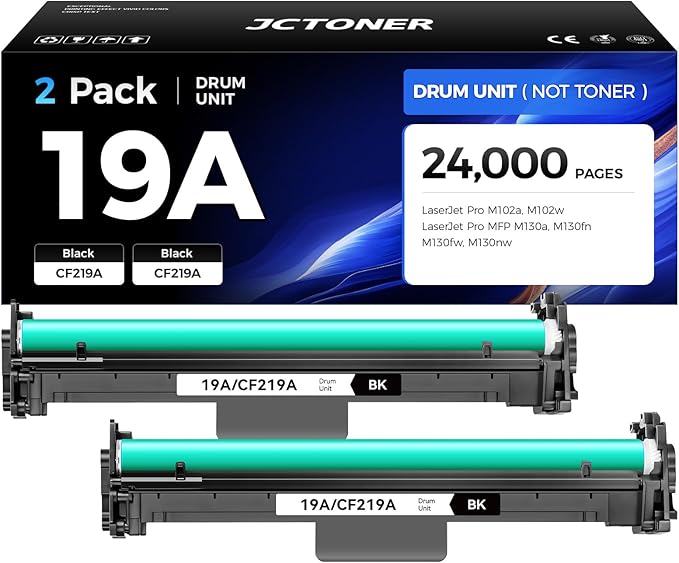 19A CF219A Drum Unit 2-Pack Black High Yield Replacement by JCTONER