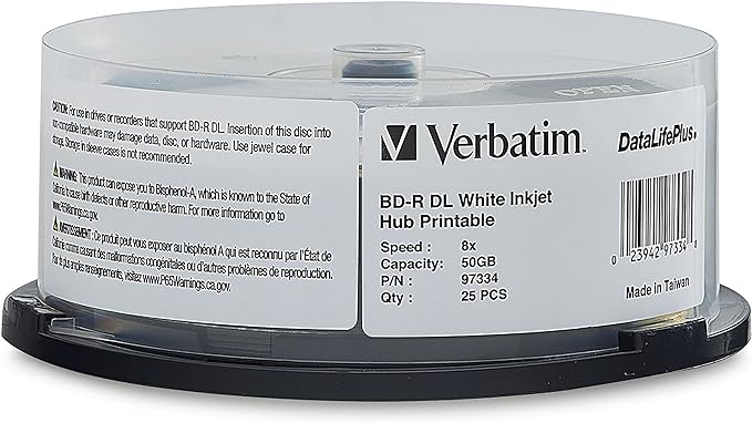 Verbatim BD-R DL 50GB 8X Blu-ray Recordable Media Disc DataLifePlus White by Verbatim