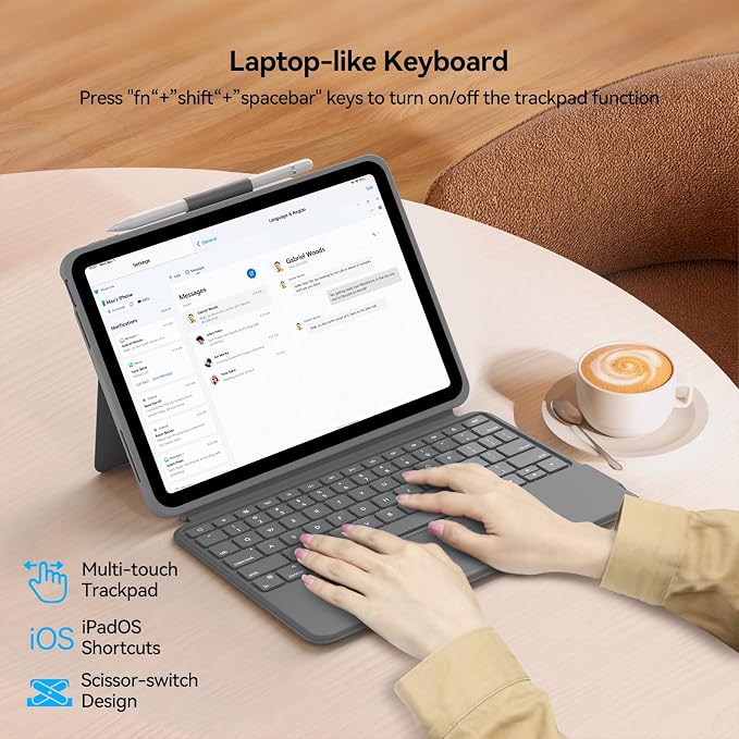 iPad 10th Generation Keyboard Case: Bluetooth Rechargeable Magic-Style Keyboard - Image 6