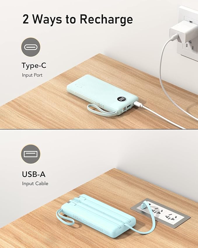 VEEKTOMX Portable Charger with Built-in Cables 10000mAh Power Bank - Image 6