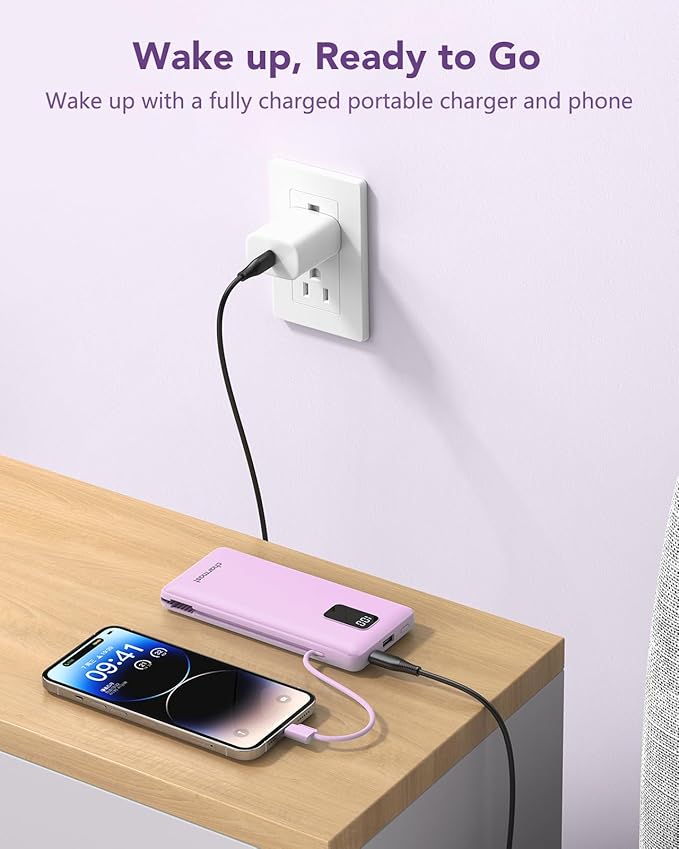 charmast Portable Charger with Built-in Cables & Wall Plug, 10000mAh Portable - Image 7