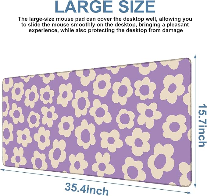 Vintage Groovy Flowers Gaming Mouse Pad 3mm Thick Stitched Edge Waterproof - Image 3