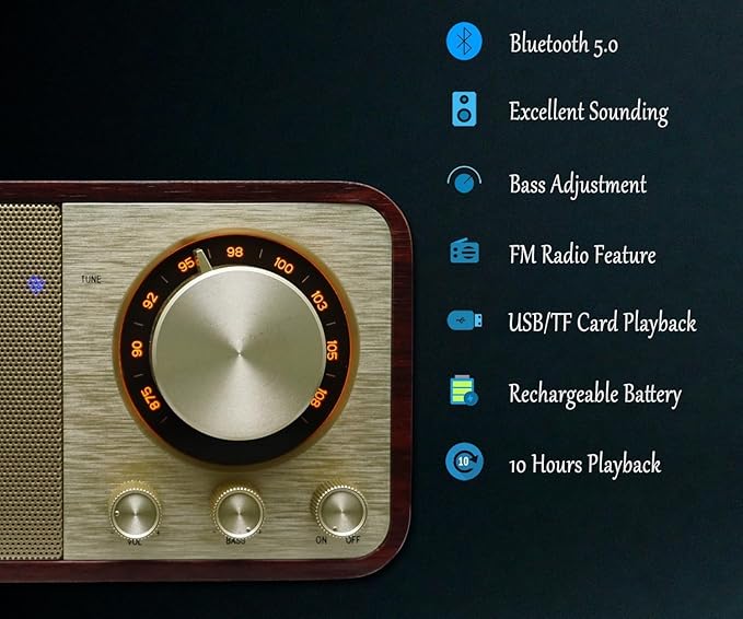 FM Radio with Bluetooth Retro Bluetooth Speaker Vintage Radio with SD/USB - Image 2