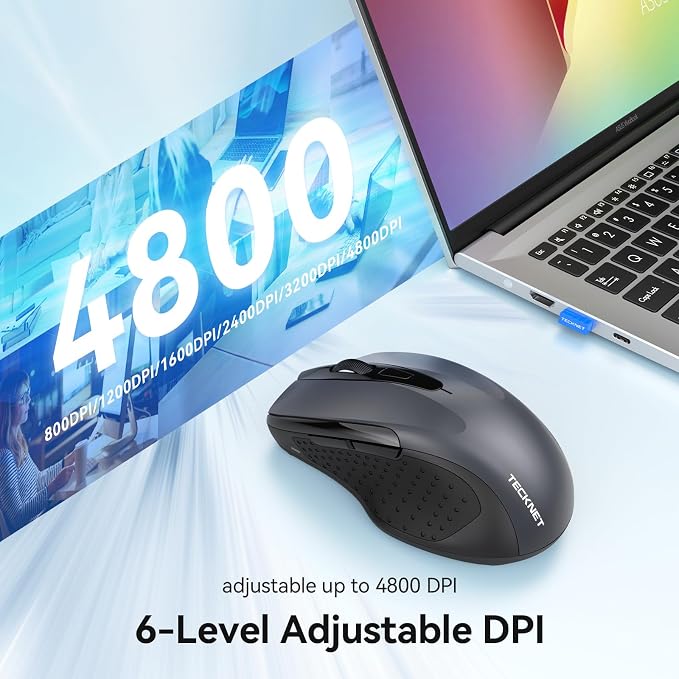 TECKNET Rechargeable Jiggler Wireless Mouse 4800 DPI Silent USB A & Bluetooth - Image 6