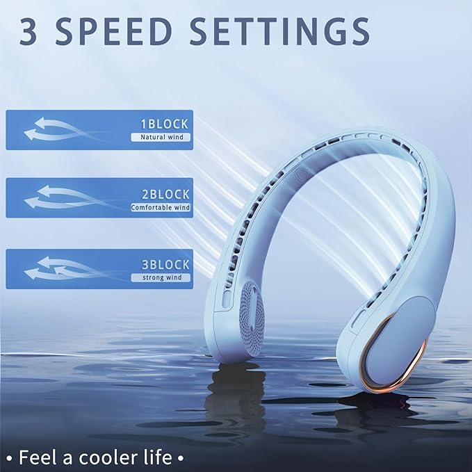 Neck Fan, Bladeless Neck Fan, USB Rechargeable Personal Fan, 4000 mAh Battery - Image 3