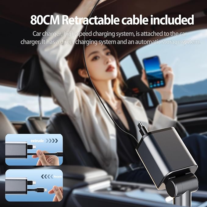 Mini Retractable Car Charger, 87W Car Accessories Adapter - Image 2