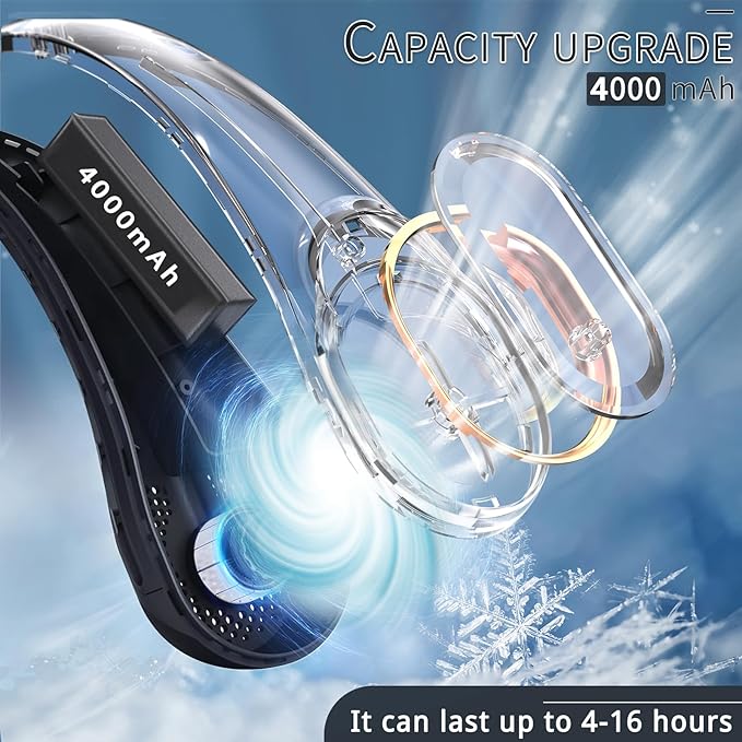 Neck Fan, Bladeless Neck Fan, 4000 mAh Rechargeable Personal Fan, 360° Hands - Image 4