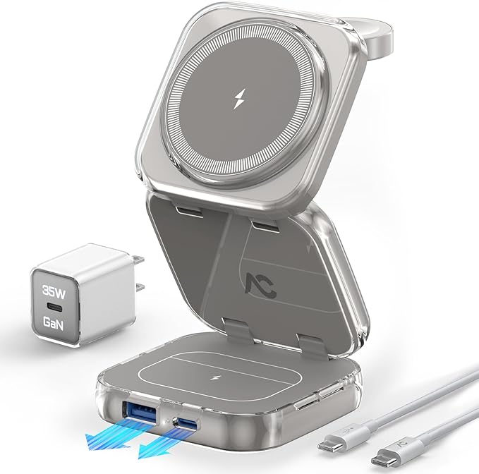 5-in-1 Wireless Charger for MagSafe, AC ISLAND Portable Travel Charging Station by ACISLANDDirect