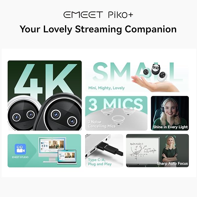 EMEET Piko+ Webcam 4K, World's 1st Dual-Camera AI-Powered 4K Webcam, 1/2.55'' - Image 2
