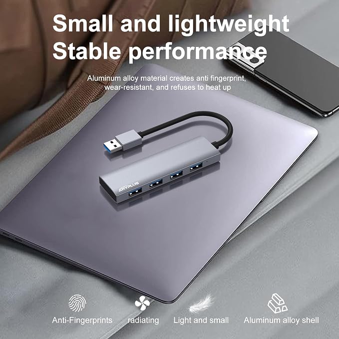USB Hub, USB 3.0 Hub Aluminum Alloy Ultra Slim USB Splitter, Portable 4 Port - Image 6