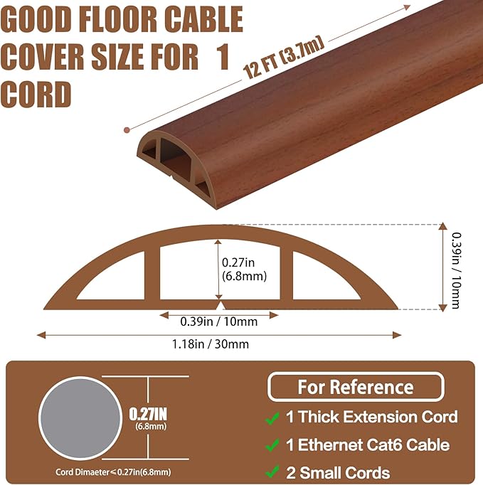 Floor Cord Covers for Wires 12FT Cable Hider Wire Cover Self Adhesive Cord - Image 2