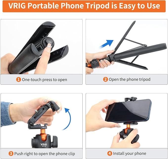 VRIG TP16 Camera Tripod, 55 inch Extendable Phone Selfie Stick Camera Tripod - Image 6