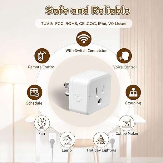 NineLeaf Slim WiFi Smart Plug w Switch, Remote App Control, Compatible - Image 7