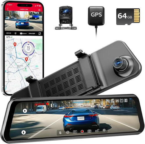 12" Mirror Dash Cam, 4K UHD Front and 2.5K Rear View Dash Camera by InnovatorinDashboardCamera