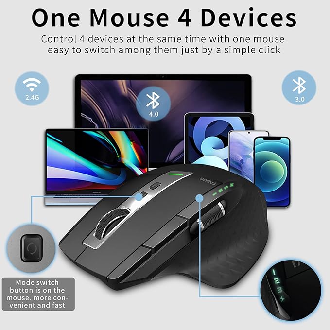 Rapoo Bluetooth Wireless Mouse, 4 Adjustable DPI Rechargeable, Laser Mouse - Image 2