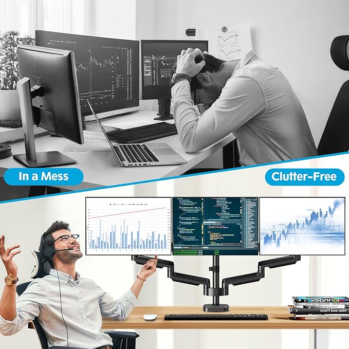 MOUNTUP Triple Monitor Mount for 17-32 inch Screens, Full Motion Triple Monitor - Image 8
