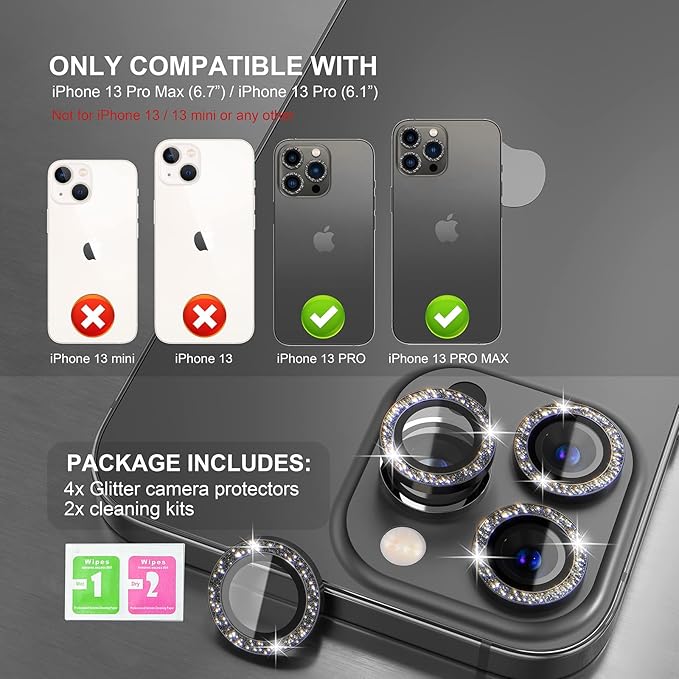 Choiche [3+1 for iPhone 13 Pro/iPhone 13 Pro Max Camera Lens Protector Bling - Image 2