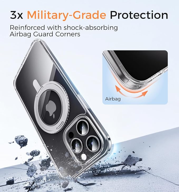 MAGIC JOHN for iPhone 15 Pro Max Case 360° Rotatable Magnetic Invisible Stand - Image 4