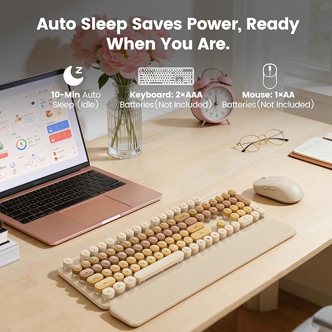 Wireless Keyboard and Mouse Combo, Magnetic Soft-Touch Wrist Rest, Round Keycaps - Image 8