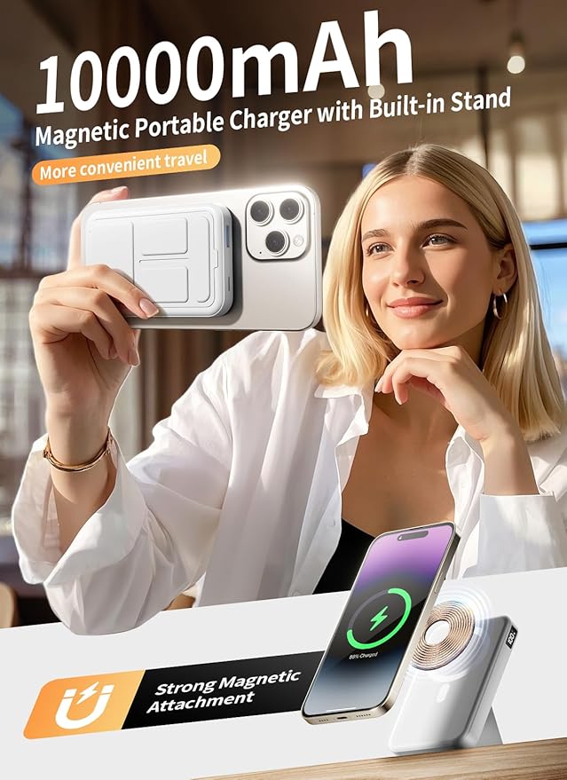Magnetic Portable Charger, 10000mAh Wireless Power Bank - Image 2