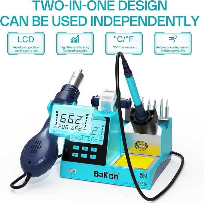 BK602S 2 in1 Soldering Iron Hot Air Rework Station, Digital Soldering Welding - Image 2