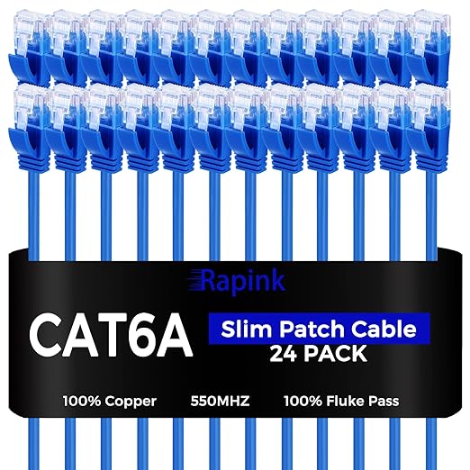 Rapink Patch Cables Cat6a 1ft Slim, Cat6a Ethernet Patch Cable 10G Support by Rapink