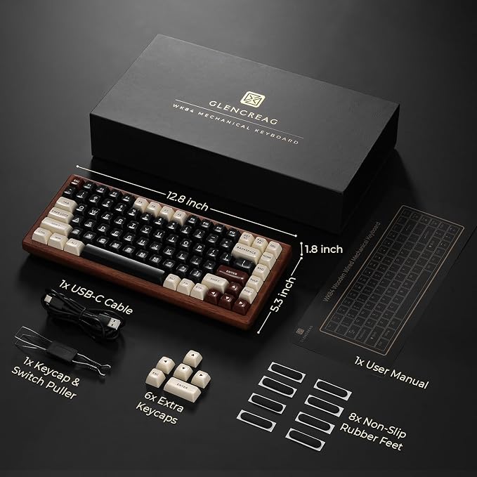 WK84 USB-C Wired Wooden Mechanical Keyboard, 75% Layout 84 Keys, RGB Backlit - Image 6