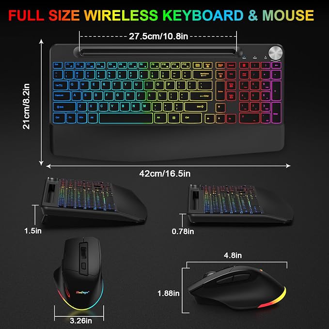 BlueFinger Wireless Keyboard and Mouse Combo Backlit, 2.4G Rechargeable - Image 7