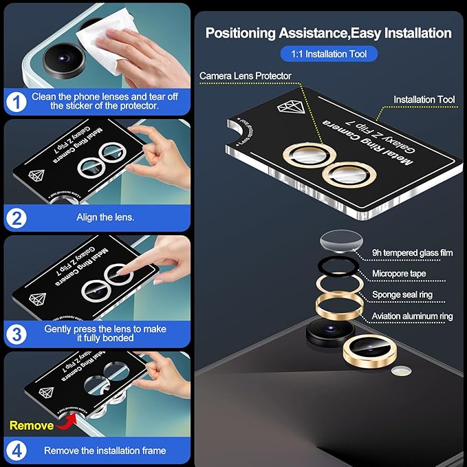 for Samsung Galaxy Z Flip 7 Camera Lens Protector, Individual Metal Ring - Image 6