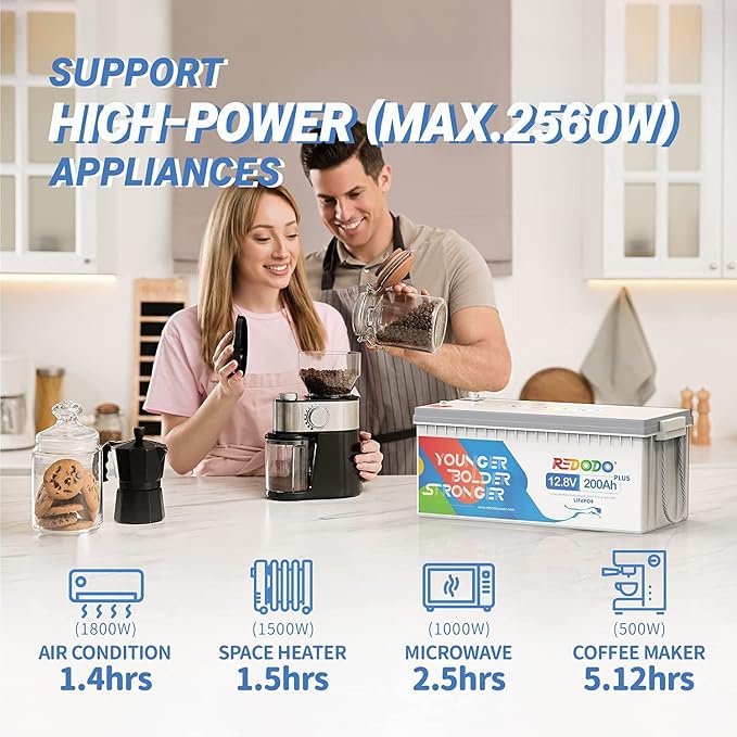 Redodo 12V 200Ah Plus Lithium Battery, Max 2560W Power Output, 200A BMS - Image 6