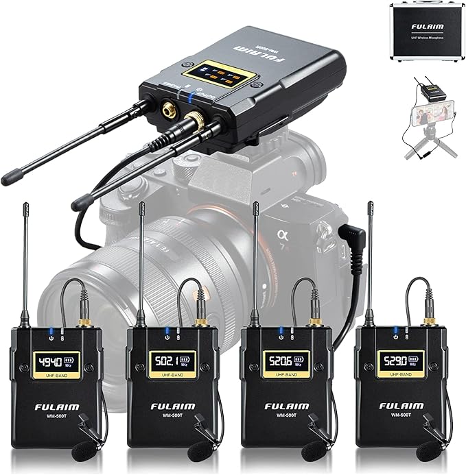 FULAIM WM500 UHF Wireless Lavalier Microphone System, 16-Channel Lavalier Lapel by FULAIM