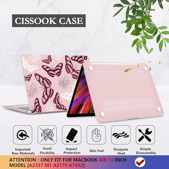 CISSOOK Butterfly Case for MacBook Air 13 Inch Pink 2021 2020 2019 2018 Release - Image 6