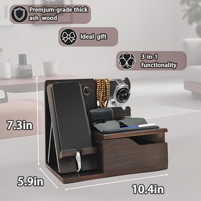 3-in-1 Wood Phone Docking Station Organizer - Image 3