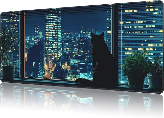 Mouse Pad Large Black Cat Non-Slip Gaming Desk Mat by NIYLYNSYN
