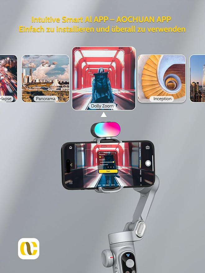 Gimbal Stabilizer for Smartphone, RGB Magnetic Refill Light Set, OLED Display - Image 5