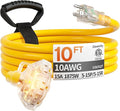 10 ft 10 Gauge Heavy Duty 3 Outlet Extension Cord Splitter by Deeklify
