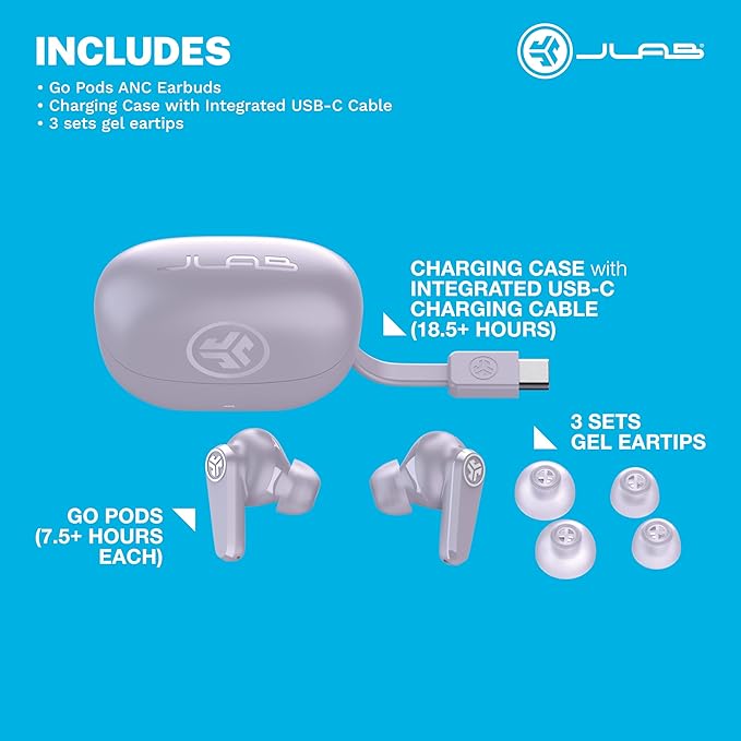 JLab Go Pods ANC True Wireless Bluetooth Earbuds & Charging Case, Hybrid Active - Image 8