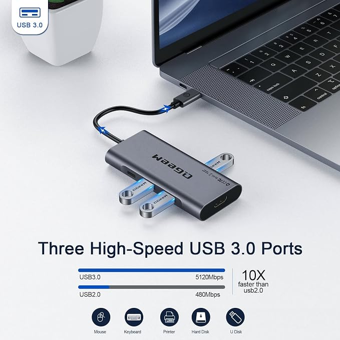 USB C Hub, QGeeM USB 4k to HDMI Adapter, 7 in 1 USB-C Dongle - Image 5