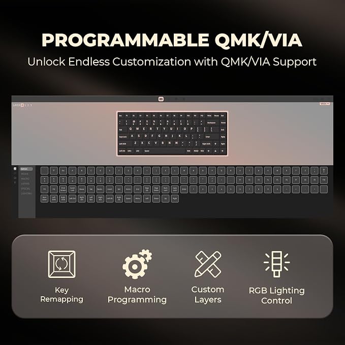 WK84 USB-C Wired Wooden Mechanical Keyboard, 75% Layout 84 Keys, RGB Backlit - Image 5