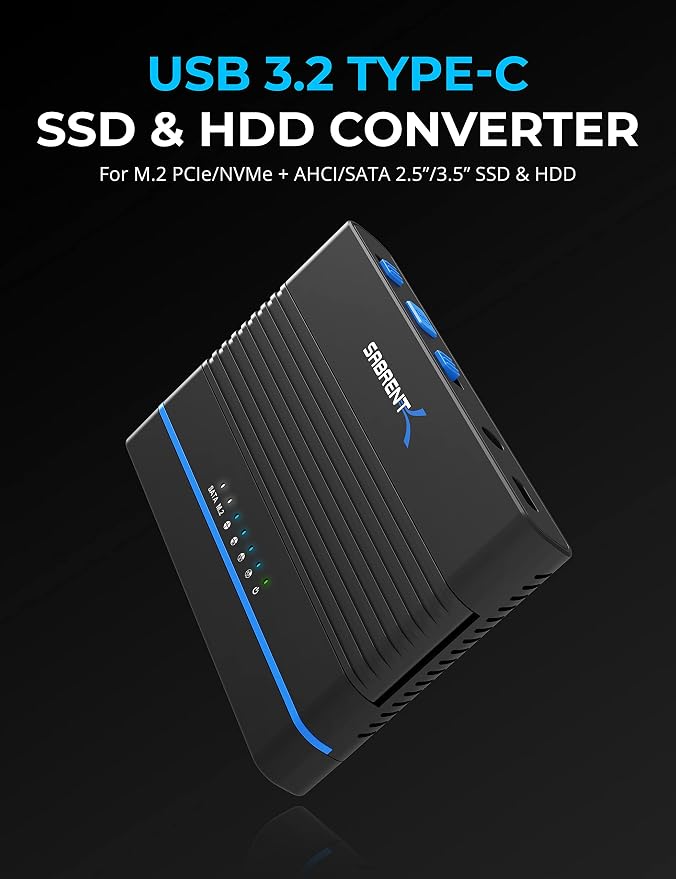 SABRENT USB 3.2 Type C M.2 PCIe NVMe + 2.5/3.5 Inch SSD & HDD Converter - Image 2